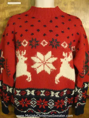 Vintage Snowflakes and Reindeer Tacky Xmas Party Sweater