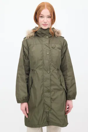 Weekend Green Fur Trim Padded Anorak Coat