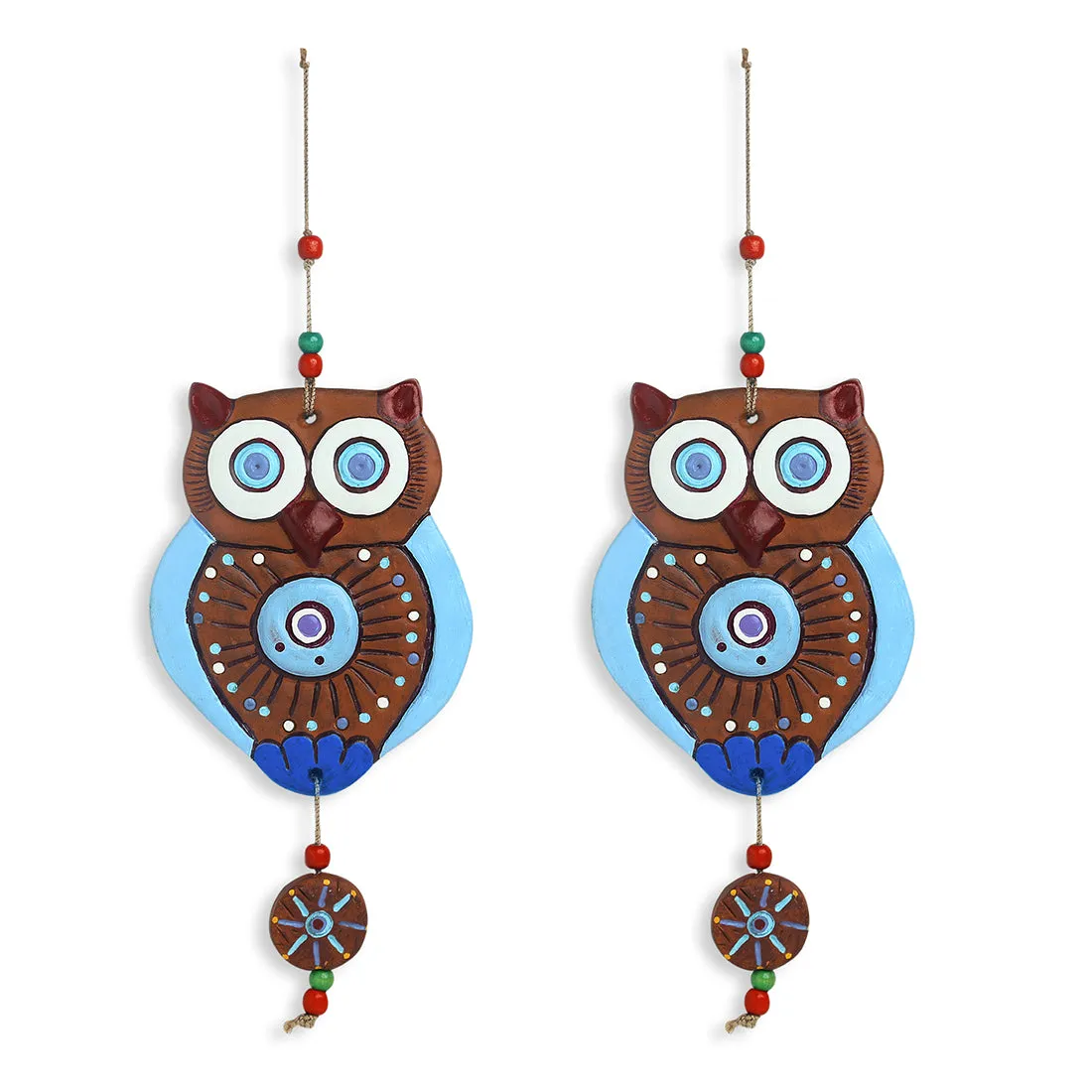 'Wise Owls' Handmade & Handpainted Terracotta Decorative Wall Hangings (Set of 2)