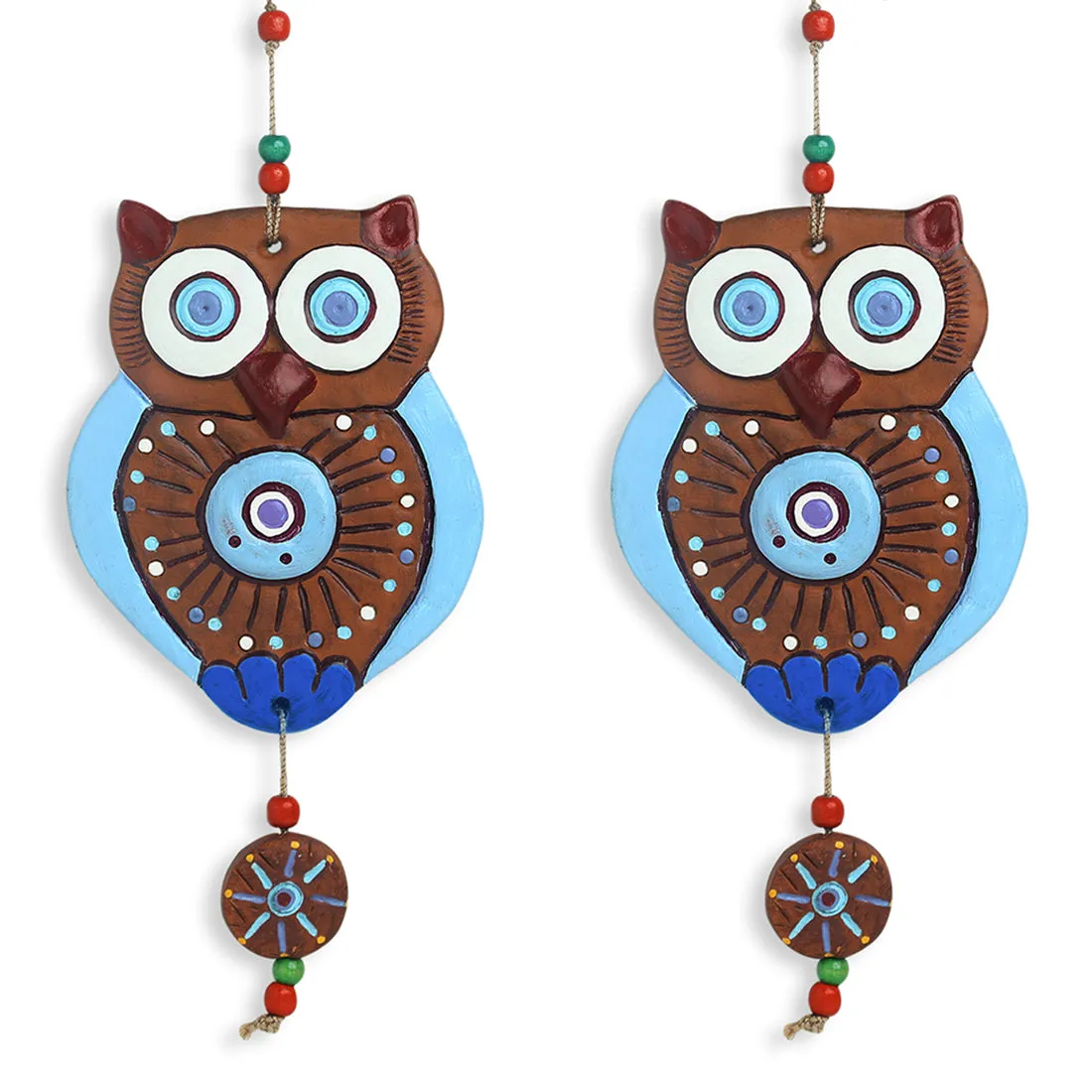 'Wise Owls' Handmade & Handpainted Terracotta Decorative Wall Hangings (Set of 2)