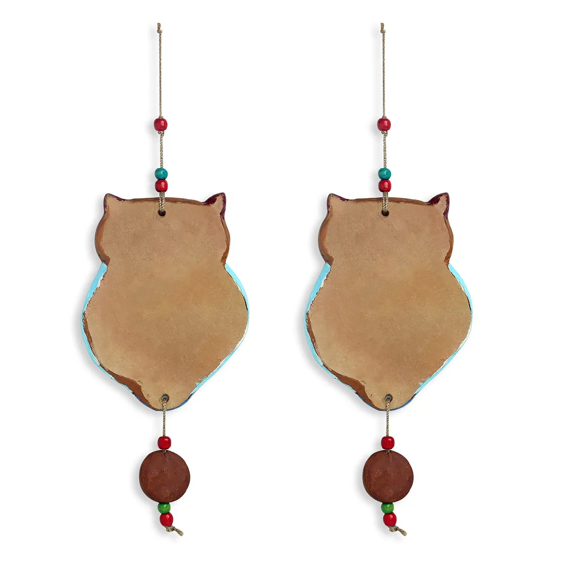 'Wise Owls' Handmade & Handpainted Terracotta Decorative Wall Hangings (Set of 2)