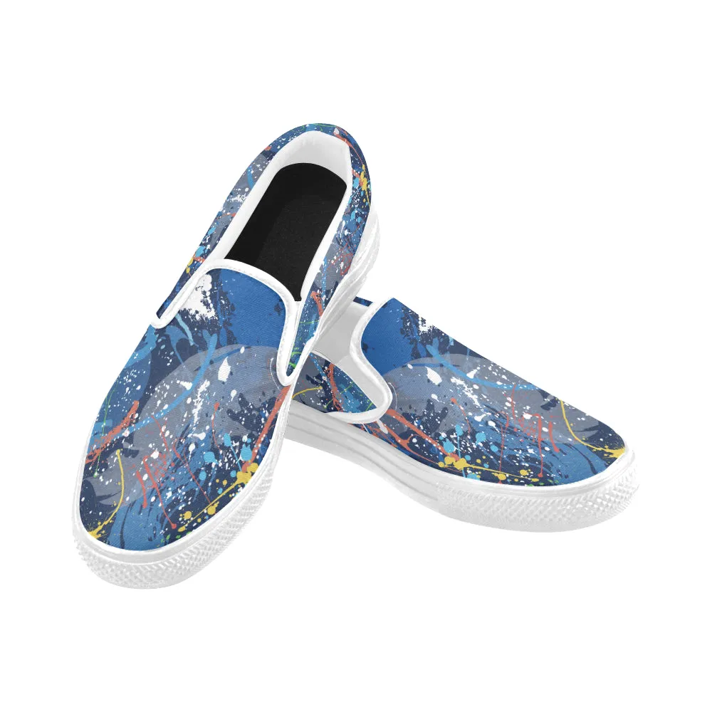 Women's Big Size Aquatic Paint Splatter Print Canvas Slip-on Shoes