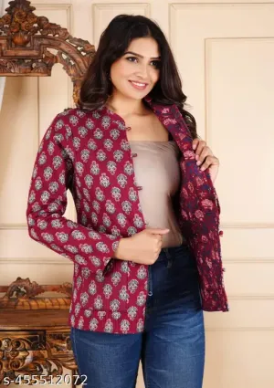 Women's Cotton Quilted Reversible Floral Jacket – Stylish & Comfortable