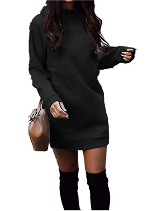 Women's Fleece Long Sweatshirt Dress Crewneck Pullover Casual Long Sleeve Bodycon Mini Sweater Dress