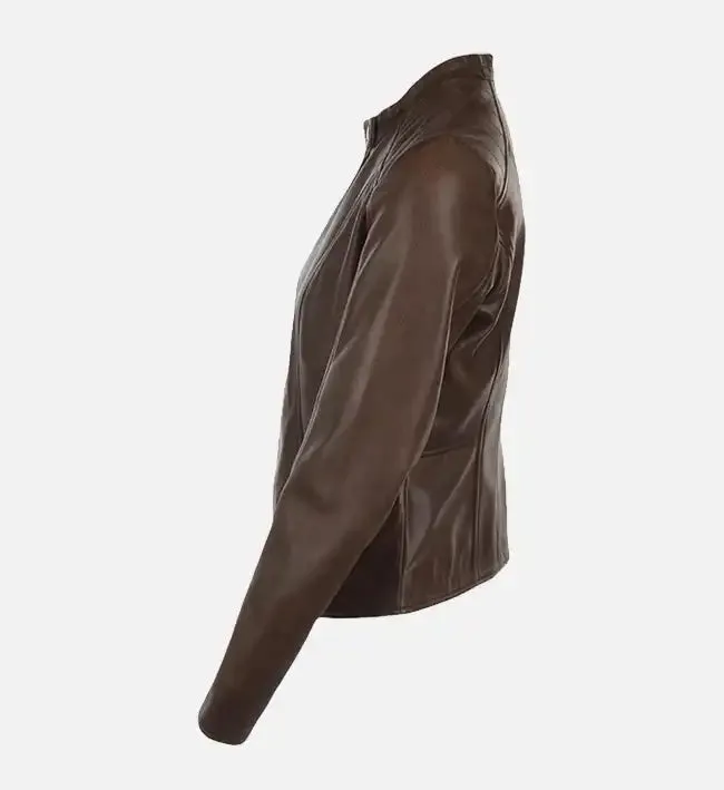 Women’s Simple Moto Brown Leather Jacket