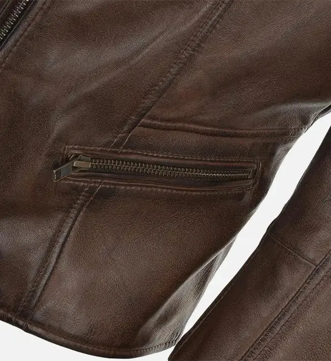 Women’s Simple Moto Brown Leather Jacket