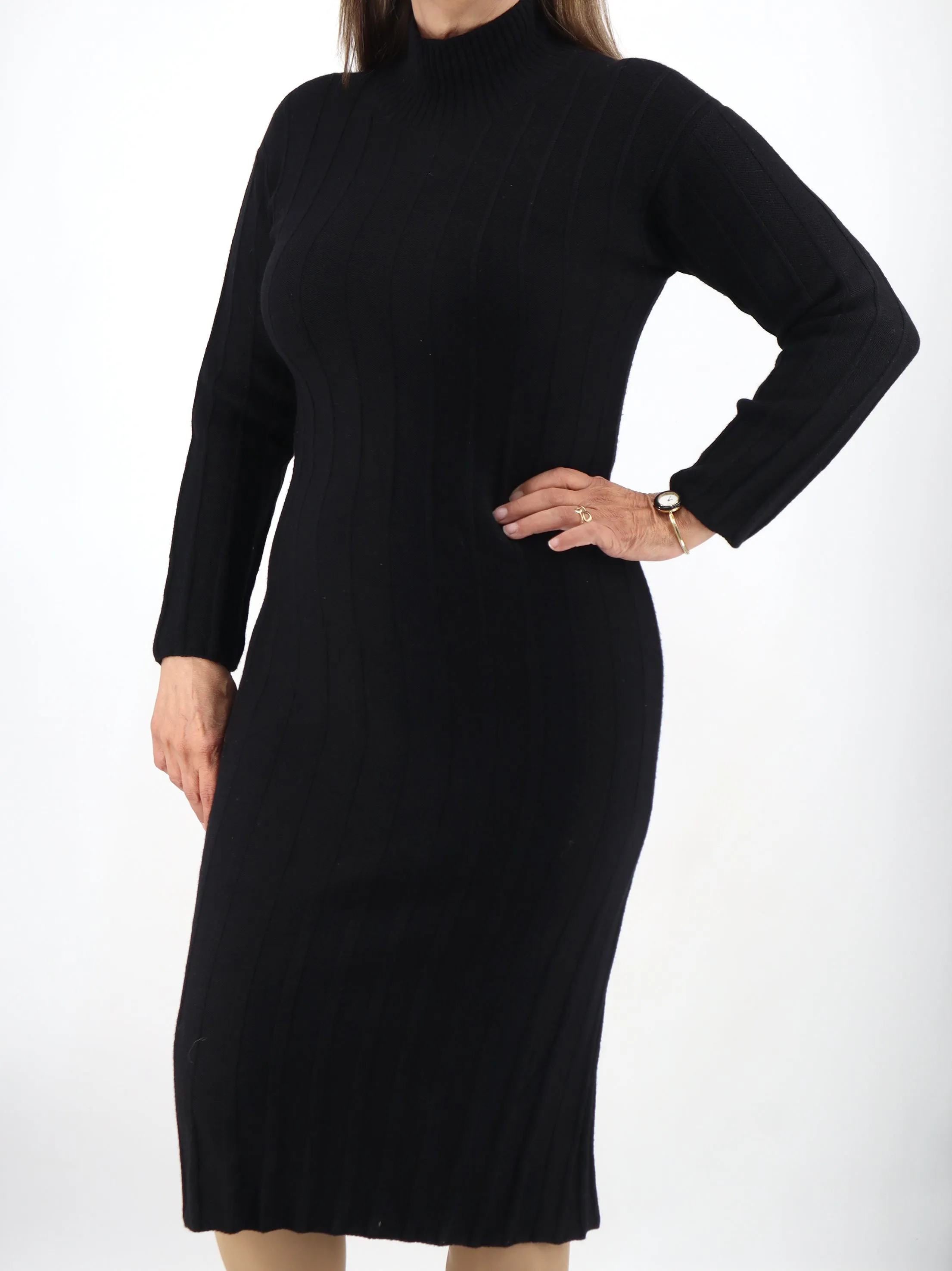 Women's Striped Sweater Dress,Black