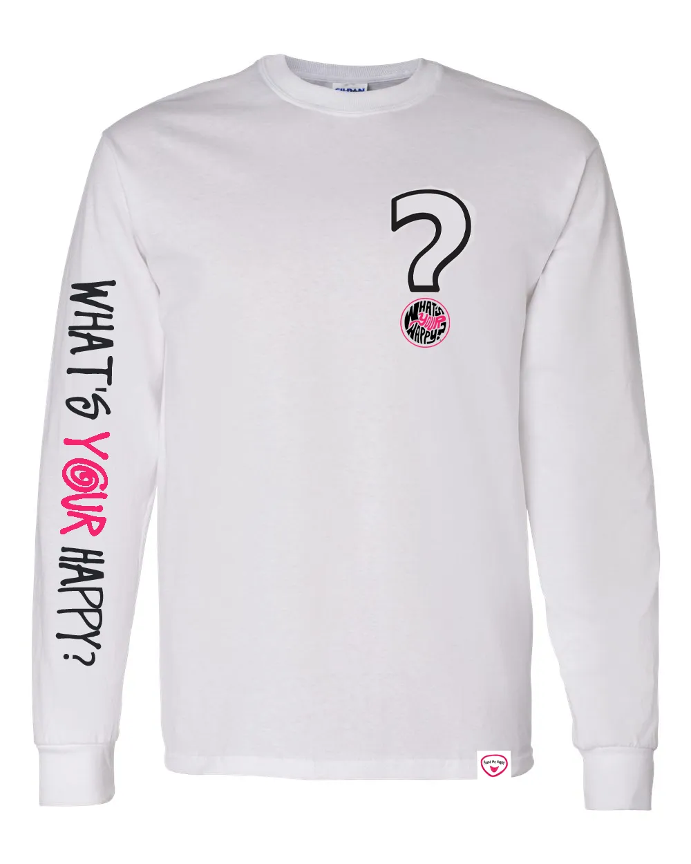 WYH? White Long-sleeve front/back/sleeve Printed Tee