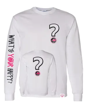 WYH? White Long-sleeve front/back/sleeve Printed Tee