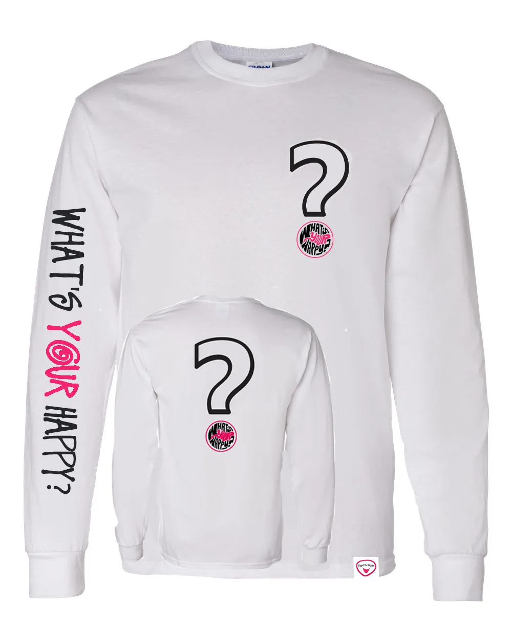 WYH? White Long-sleeve front/back/sleeve Printed Tee